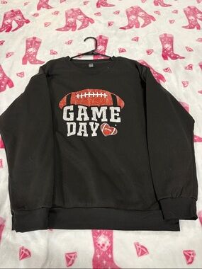SHEIN Black Sweatshirt with Red Football Glitter Graphic